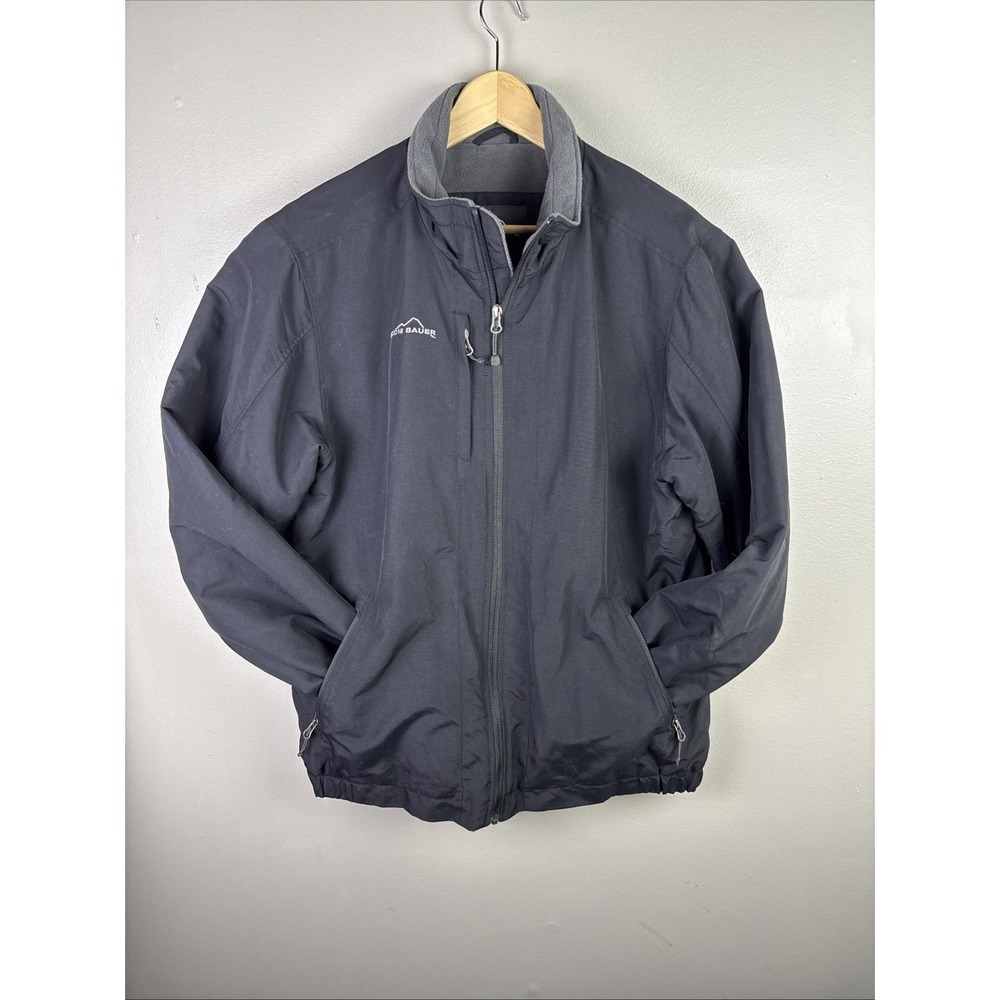Eddie Bauer Mens Black Zip Up Fleece Lined Jacket Size Large Coat Gorpcore